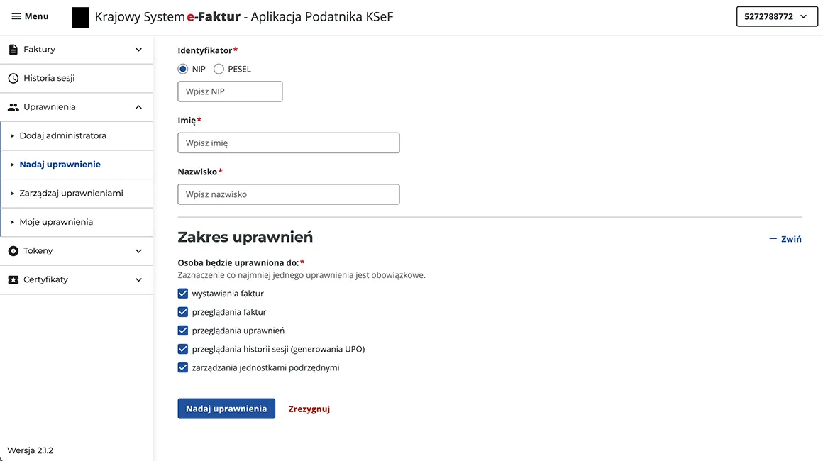 Nadaj uprawnienia w KSeF