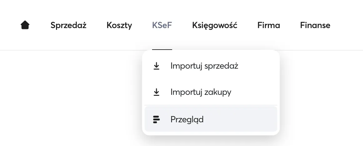 Zakładka KSeF w menu Taxly